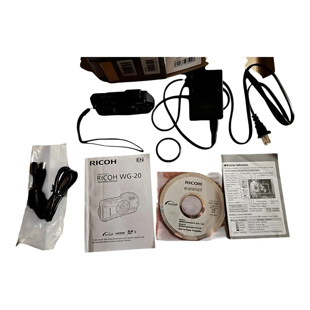 Ricoh WG-20 Waterproof Digital Camera Black 14MP 5x Optical Zoom Rugged Boxed‎